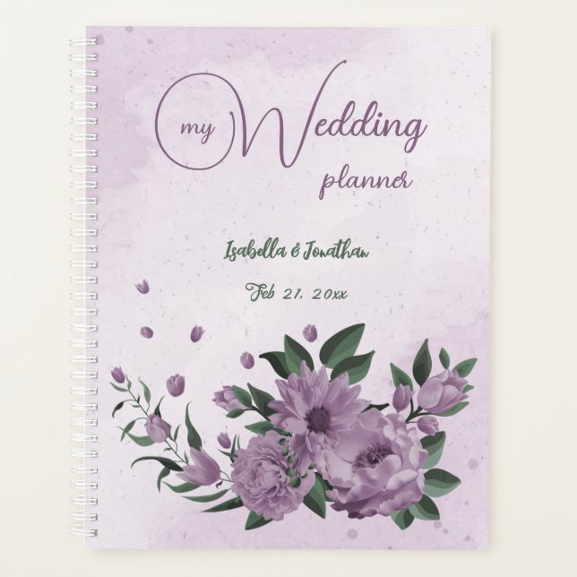 purple flowers greenery botanical wedding planner (Front)