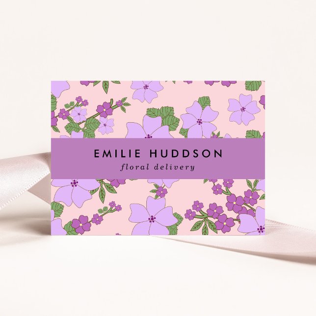 Purple Flowers, Greenery, Florist, Flower Shop Business Card (Creator Uploaded)