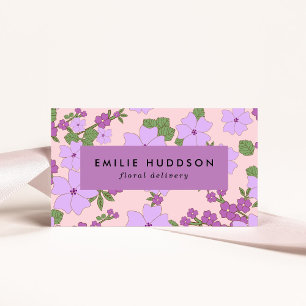 Purple Flowers, Greenery, Florist, Flower Shop Business Card