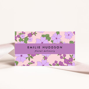 Purple Flowers, Greenery, Florist, Flower Shop Business Card