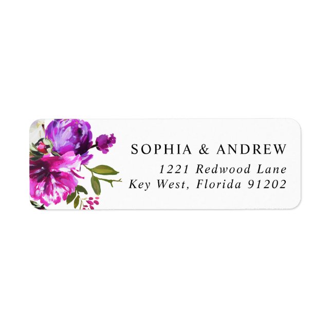 Purple Flowers & Greenery Return Address Label (Front)