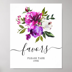 Purple Flowers & Greenery Shower Favours Sign