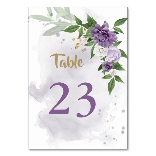 purple flowers greenery table number (Front)