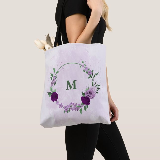  purple flowers greenery  tote bag (Close Up)