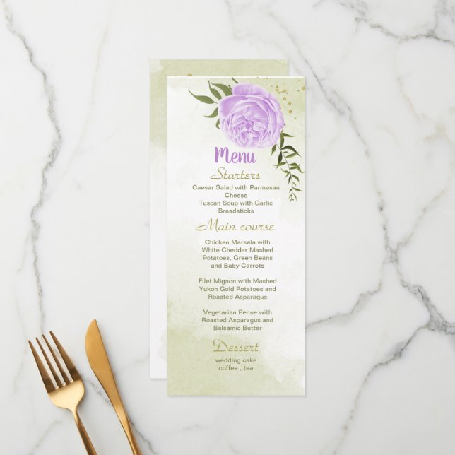 purple flowers greenery wedding menu (Front/Back In Situ)