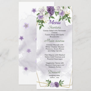 purple flowers greenery wedding menu
