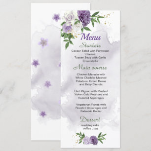 purple flowers greenery wedding  menu