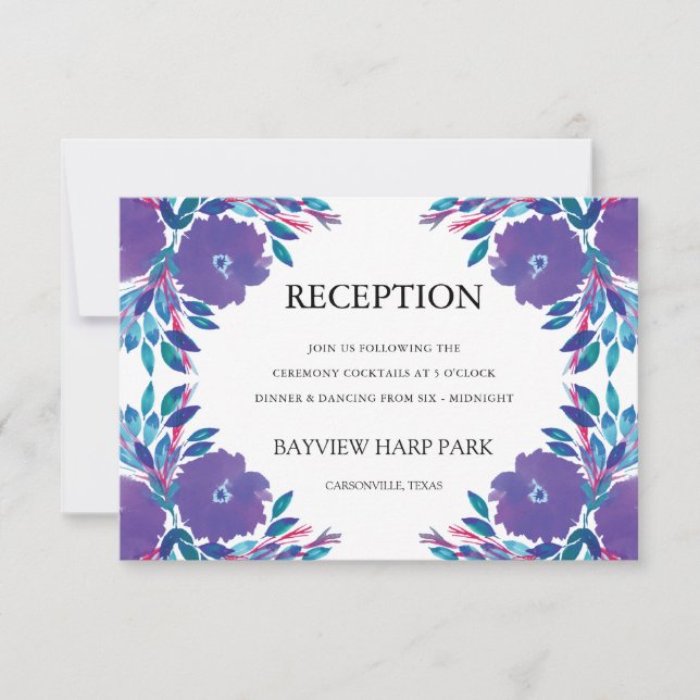 Purple Flowers Handpainted Reception Card (Front)