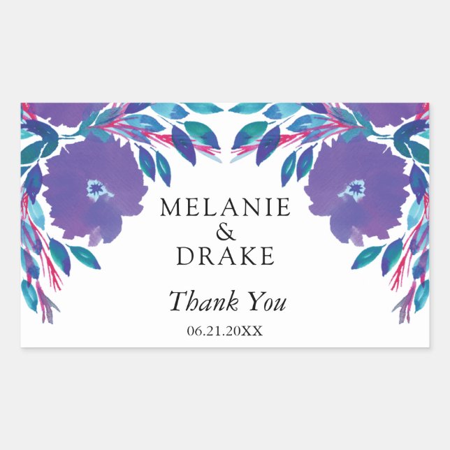 Purple Flowers Handpainted Rectangular Sticker (Front)