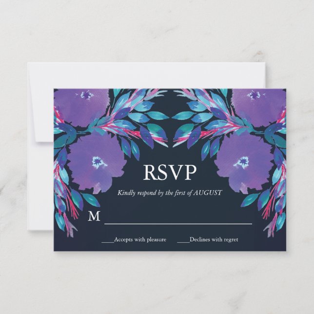 Purple Flowers Handpainted RSVP Card (Front)