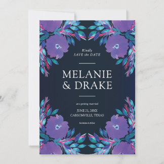 Purple Flowers Handpainted Save the Date Invitation