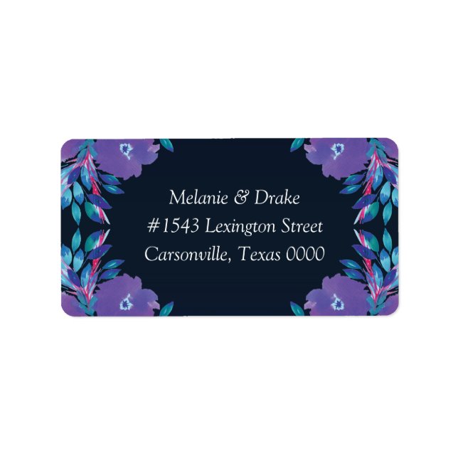 Purple Flowers Handpainted Wedding Address Label (Front)