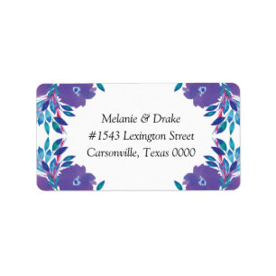 Purple Flowers Handpainted Wedding Address Label