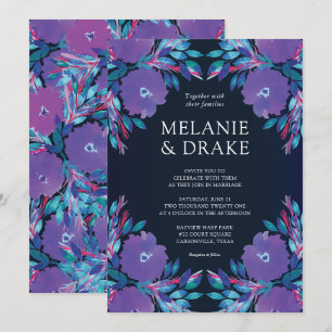 Purple Flowers Handpainted Wedding Invitation