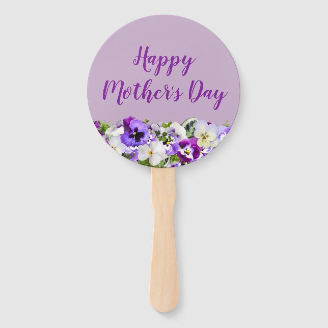 Purple Flowers Happy Mother's Day Hand Fan (Front)