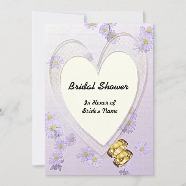 Purple Flowers, Heart Frame, Rings Bridal Shower Invitation (Front)