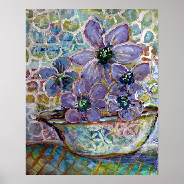 Purple Flowers in a Bowl Impressionism Print  (Front)