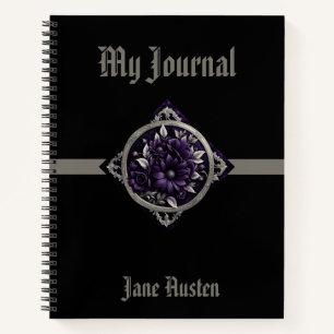 Purple Flowers in Gothic Frame with Ribbon Notebook