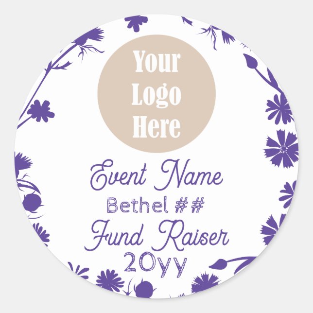 Purple Flowers Job's Daughters Party Favour Logo Classic Round Sticker (Front)