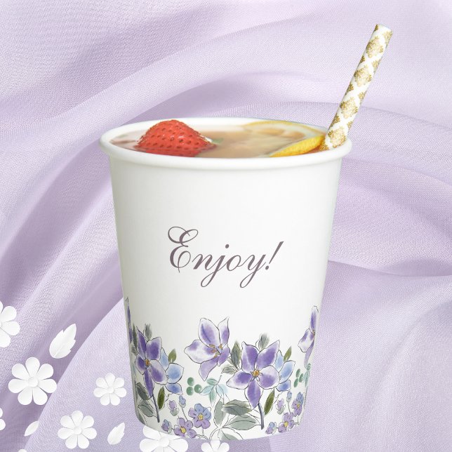 Purple Flowers Lilac Floral Bridal Shower  Paper Cups (Creator Uploaded)