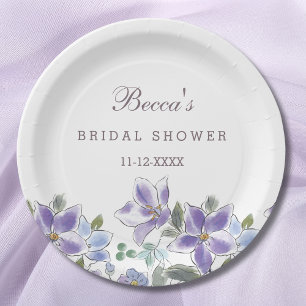 Purple Flowers Lilac Floral Bridal Shower Paper Plate