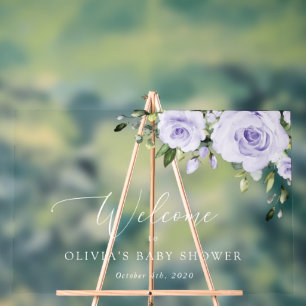 Purple Flowers, Lilac Flowers, Baby Shower Welcome Acrylic Sign