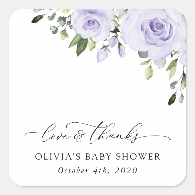 Purple Flowers, Lilac Flowers, Boho, Baby Shower Square Sticker (Front)