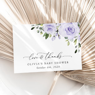 Purple Flowers, Lilac Flowers, Boho, Baby Shower Thank You Card