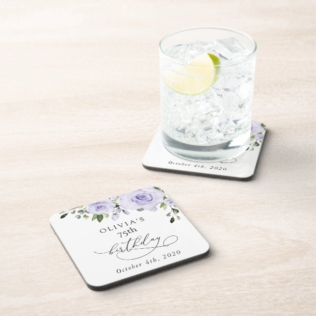 Purple Flowers, Lilac Flowers, Boho, Birthday Coaster (Right Side)