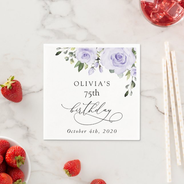 Purple Flowers, Lilac Flowers, Boho, Birthday Napkin (Insitu)