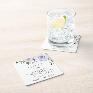 Purple Flowers, Lilac Flowers, Boho, Birthday Square Paper Coaster