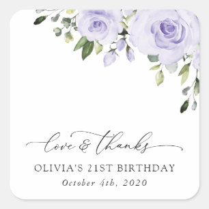 Purple Flowers, Lilac Flowers, Boho, Birthday Square Sticker