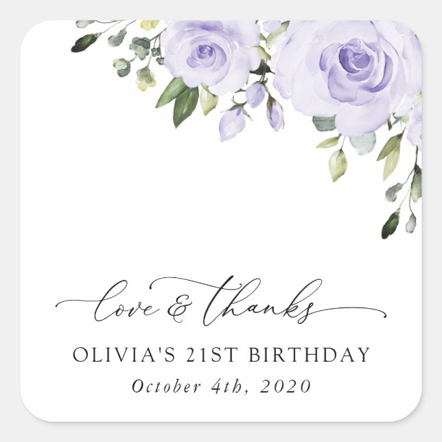 Purple Flowers, Lilac Flowers, Boho, Birthday Square Sticker (Front)