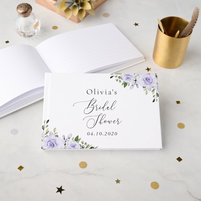 Purple Flowers, Lilac Flowers, Boho, Bridal Shower Guest Book (Front Open)