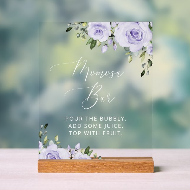 Purple Flowers, Lilac Flowers, Boho, Momosa Bar Acrylic Sign (Neutral)