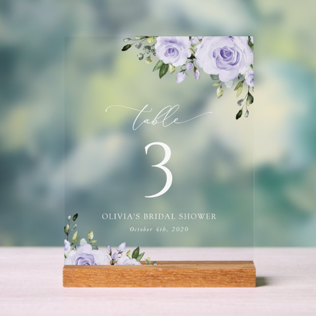 Purple Flowers, Lilac Flowers, Boho, Table Numbers Acrylic Sign (Neutral)