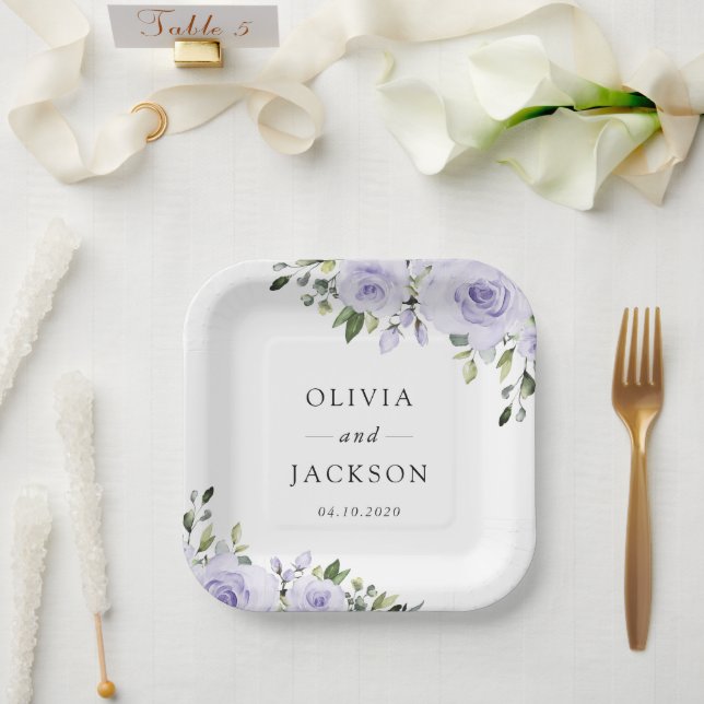 Purple Flowers, Lilac Flowers, Floral Wedding Paper Plate (Wedding)