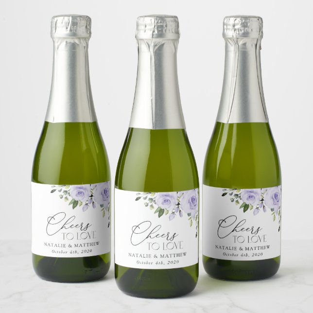 Purple Flowers, Lilac Flowers, Floral Wedding Sparkling Wine Label (Bottles)