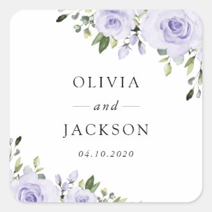 Purple Flowers, Lilac Flowers, Floral Wedding Square Sticker
