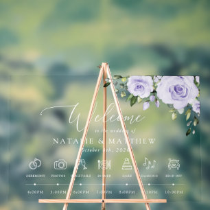 Purple Flowers, Lilac Flowers, Wedding Timeline Acrylic Sign