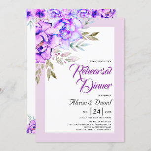 Purple flowers lilac wedding rehearsal dinner invitation