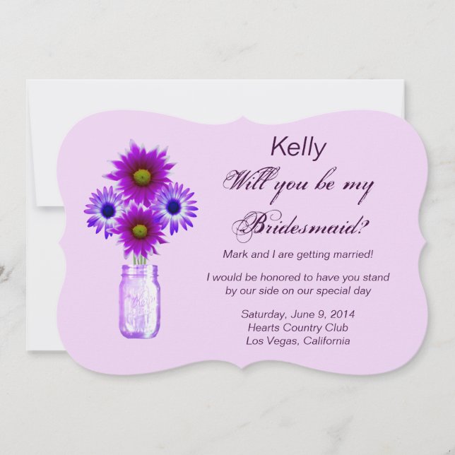 Purple Flowers Mason Jar Bridesmaid Card (Front)