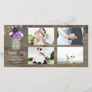 Purple Flowers Mason Jar Rustic Wedding Thank You Card