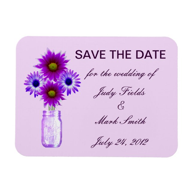 Purple Flowers Mason Jar Save The Date Magnet (Horizontal)