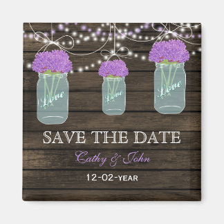 Purple Flowers Mason Jars Barn Wood Wedding Magnet