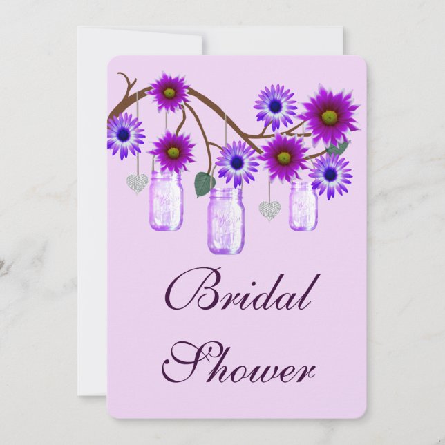 Purple Flowers Mason Jars Bridal Shower Invitation (Front)