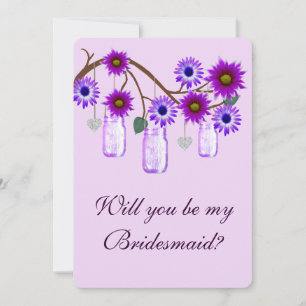 Purple Flowers Mason Jars Bridesmaid Card
