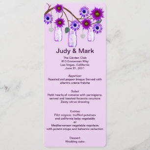 Purple Flowers Mason Jars Menu Card