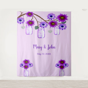 Purple Flowers Mason Jars Photo Backdrop Tapestry