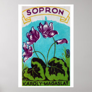 Purple Flowers Matchbox Art Print, Hungarian Poster